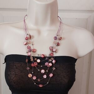 Iridescent MOP Shell Floating Beads Multistrand Statement Necklace